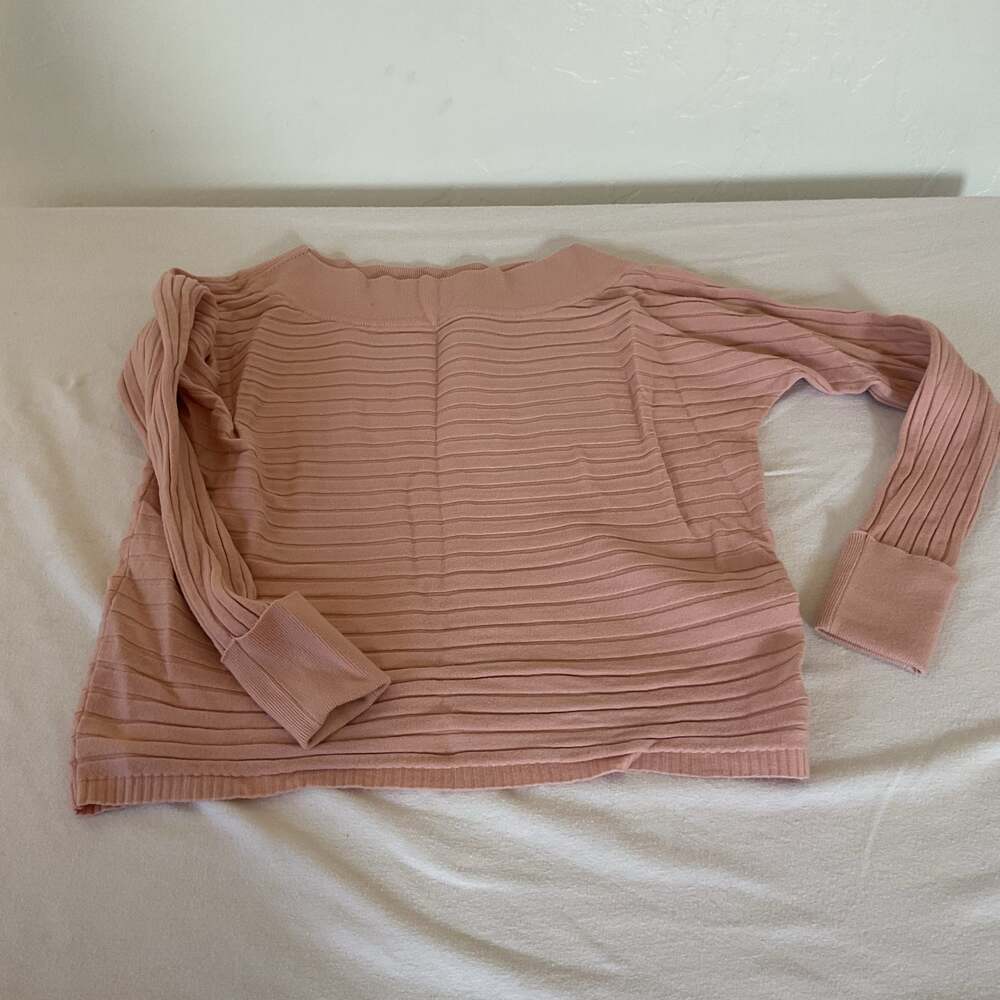 Vila Milano Pink Sweater Size Large Ribbed boat neck warm Cuffed Sleeves Woman